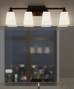 27"W 4-Light LED Bath Vanity Light Fixture Oil Rubbed Bronze Finish with Square Glass Shades